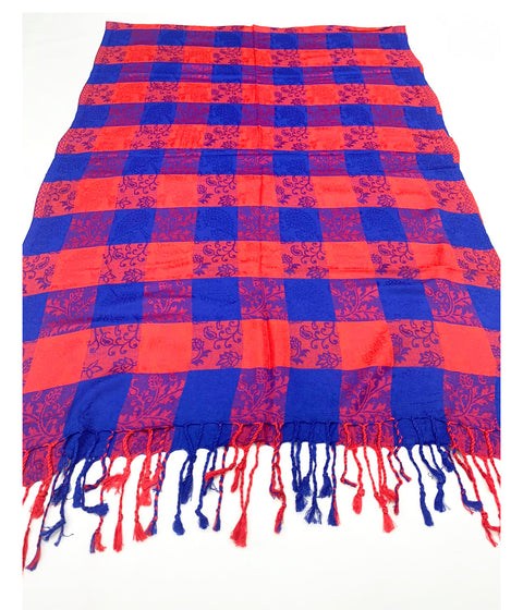 Women’s Red And Royal blue Check Printed Soft Shawl