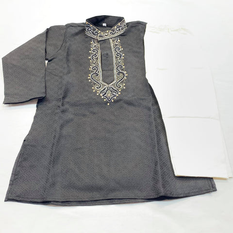 Black Colour Silk Kurta With Cream Colour Pajama Pants