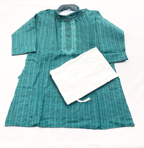 teal green Colour Cotton Based Kurta With Cream Pajama