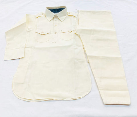 Cream Colour Cotton Based Kurta Pajama Set