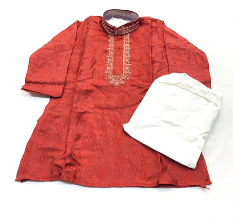 Mehroon Colour Silk Kurta With Cream Colour Pajama Pants