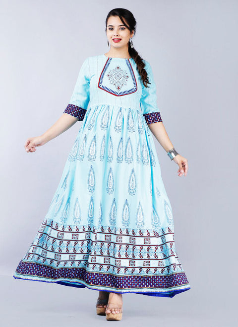 Rayon based multicolour printed full flared kurti