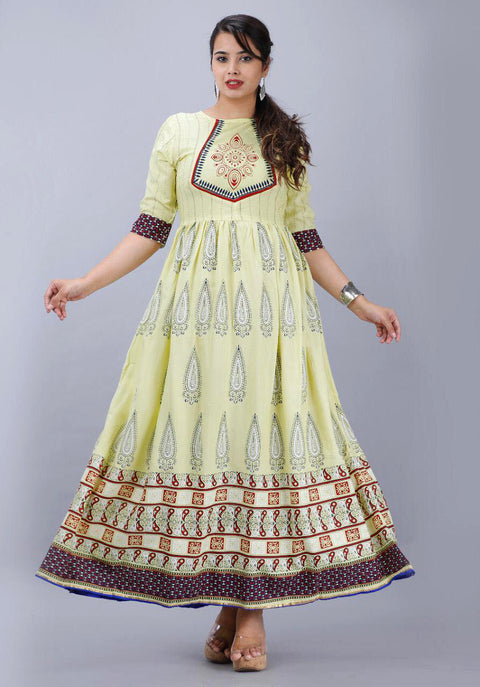 Rayon based multicolour printed full flared kurti