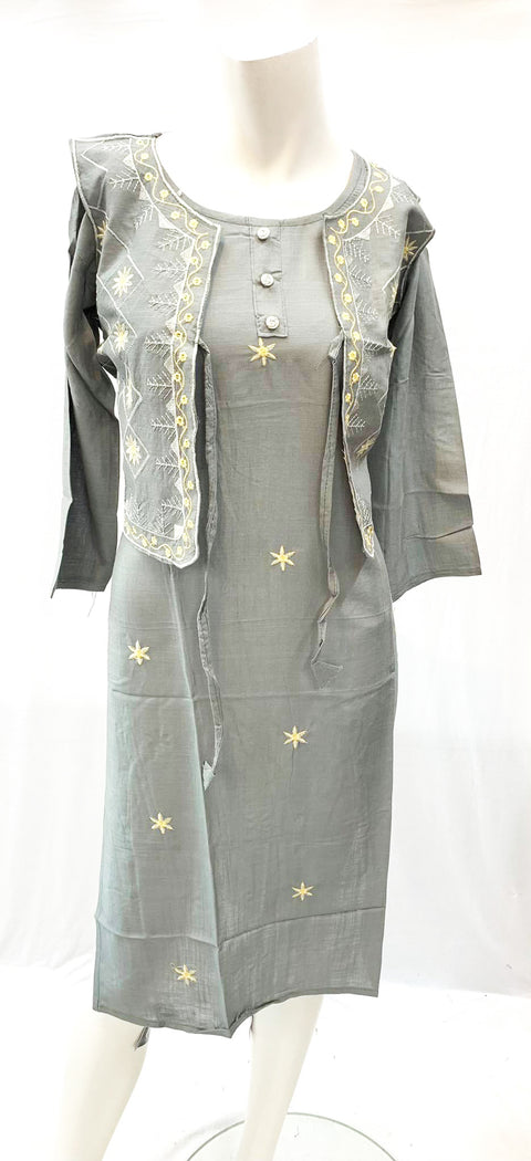 Grey rayon kurti with embroidered jacket