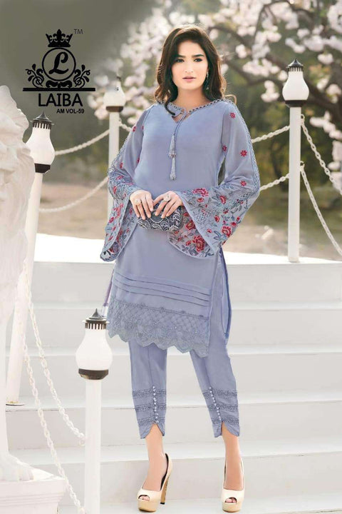 Mauve lavender colour georgette based designer beautifully crafted embroidery work played with laces with Designer Dhoti pants  size 42