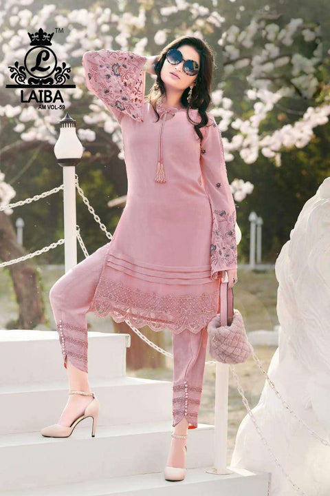 Mauve pink colour georgette based designer beautifully crafted embroidery work played with laces with Designer Dhoti pants  size 42