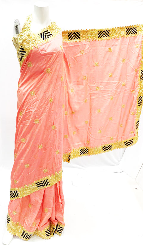 Heavy embroided saree on pure cotton silk fabric