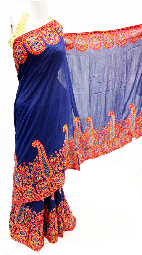 Nevi Blue Kashmiri embroidery saree