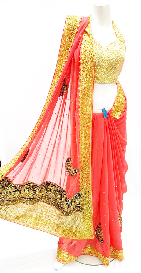 Latest girlish stretchable saree with heavy stone work