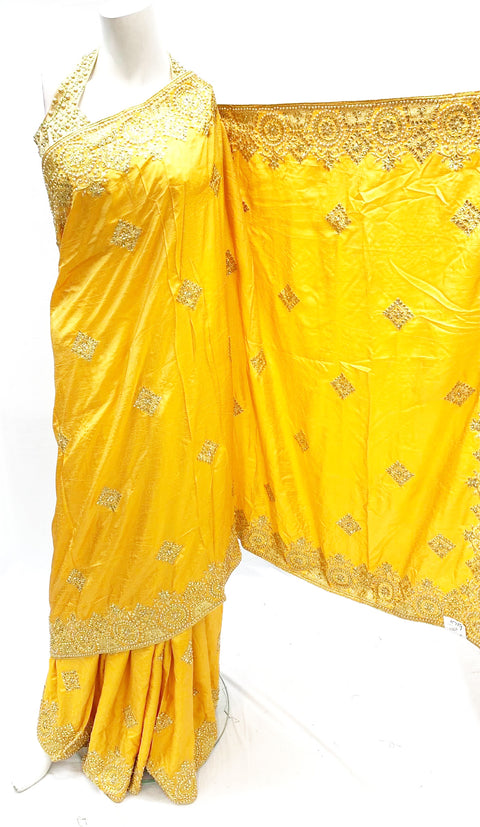 Latest saree with embroidery on semi geogette fabric