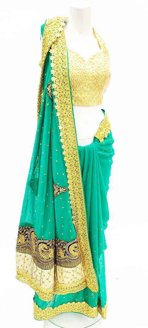 Latest girlish stretchable saree with heavy stone work