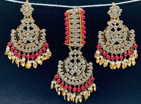 Traditional punjabi pipal patti earrings & Tikka with kundan & Pearls