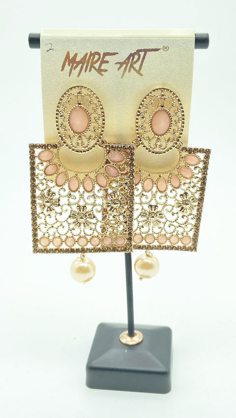 rose gold Colour Stone & Jerkan Stone square shape Earrings
