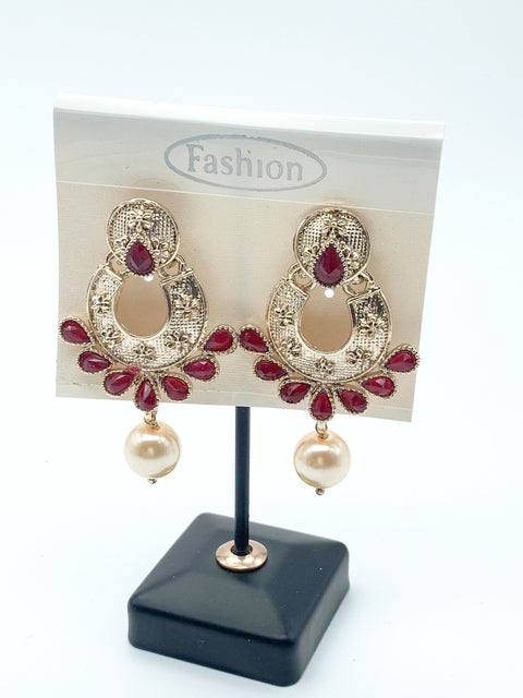 Small Size mehroon Stone & Jerkan Stone Earrings