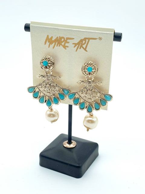 small size lite blue Stone & Jerkan Golden Stone Earrings