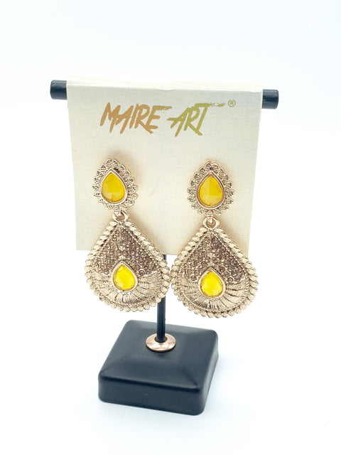 yellow colour Stone & Jerkan Stone Earrings