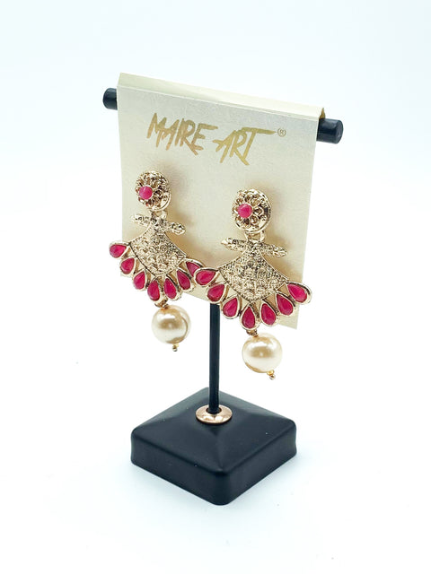 small size dark pink & Jerkan Golden Stone Earrings