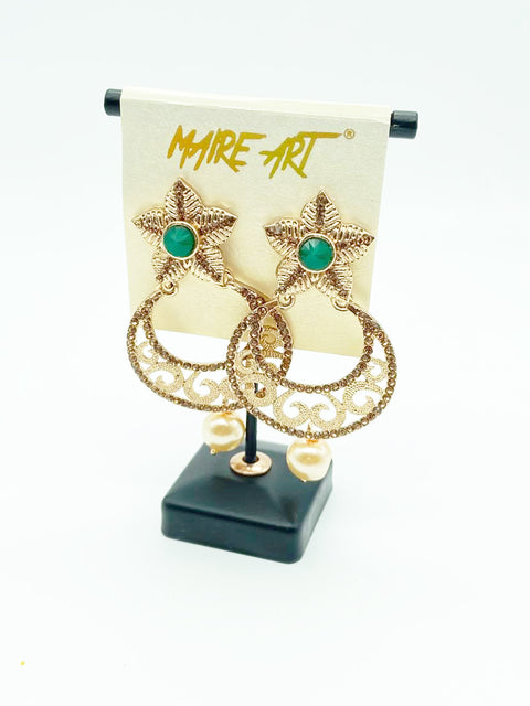 dark green Colour Stone & Jerkan Stone Earrings