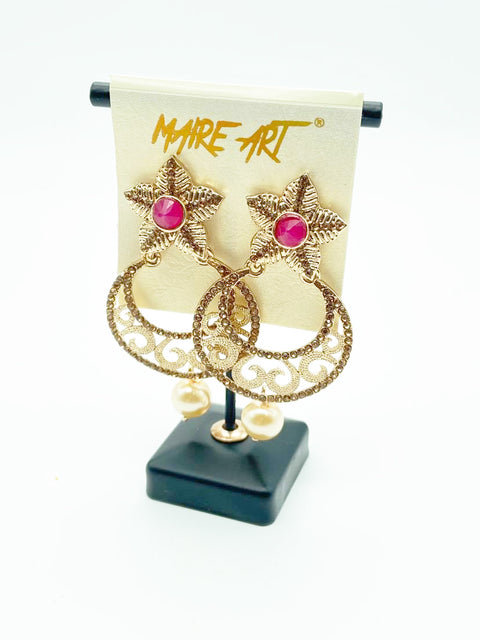 dark pink Colour Stone & Jerkan Stone Earrings