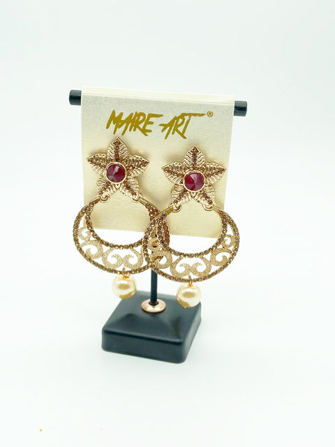 dark mehroon  Colour Stone & Jerkan Stone Earrings