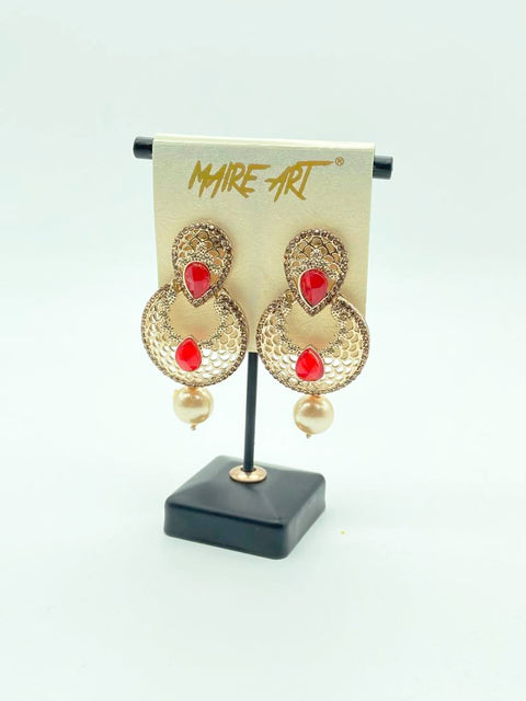 red Colour Stone & Jerkan Stone Earrings