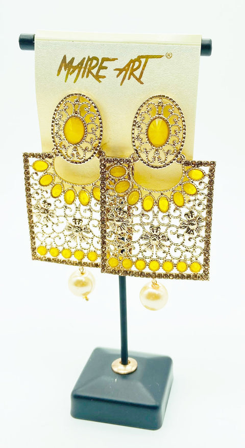 yellow Stone & Jerkan Stone square shape Earrings