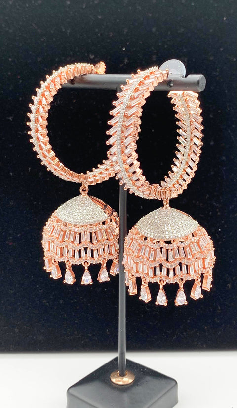 Rose gold American diamond jhumka balian