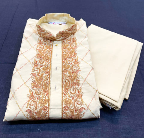 Golden kurta with pajamawith embroidery
