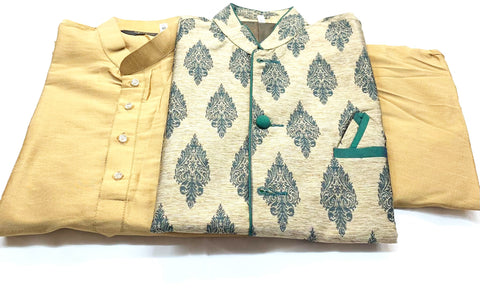 Kurta Pajama On cotton Silk Base with cotton khadi jacket