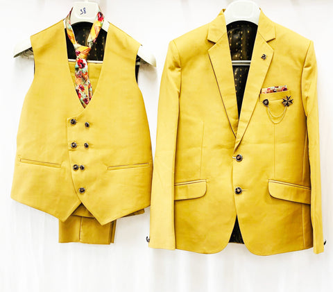 Old Gold colour Latest Mens Suit With Stylish Brocade Waistcoat