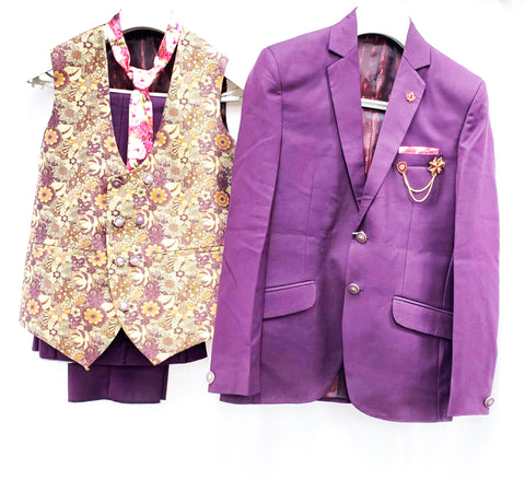 Deep Purple wine colour Latest Mens Suit With Stylish Brocade Waistcoat