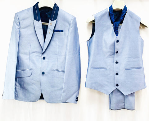 Winter Icing blue colour Latest Mens Suit With Stylish Brocade Waistcoat