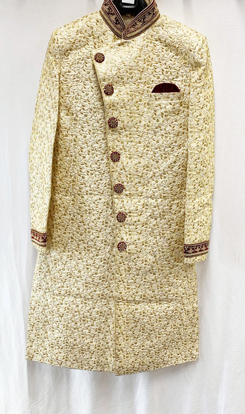 Golden Colour  pure brocade Raw silk with heavy handwork Mens Wedding Sherwani