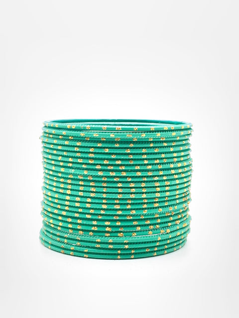 Sea Green colour mat look golden dotted metal bangles 2 dozen in 1 Set