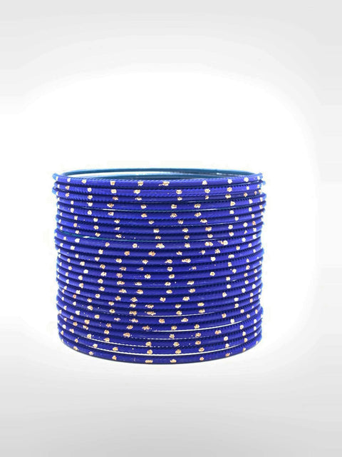 Royal blue colour mat look golden dotted metal bangles 2 dozen in 1 Set