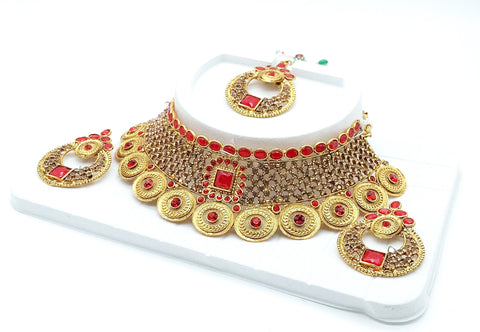 Red and golden stone beautiful chokar set