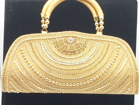 Heavy Work Golden Colour Bridal Hand Bags