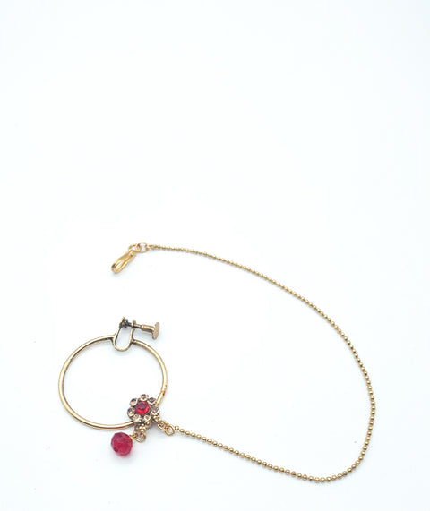 red stone & Pearl nose ring