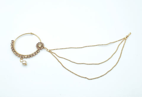 golden stone & Pearl nose ring large size