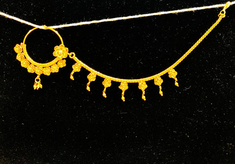 Golden colour flower design bridal nath