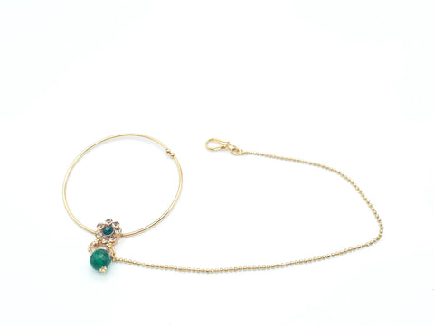 green and golden stone large size nose ring adjustable