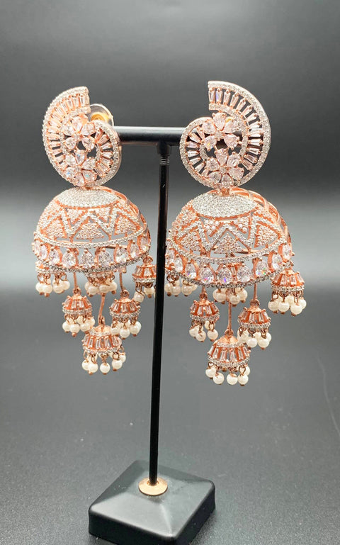 Rose gold  American diamond Jhumka earrings