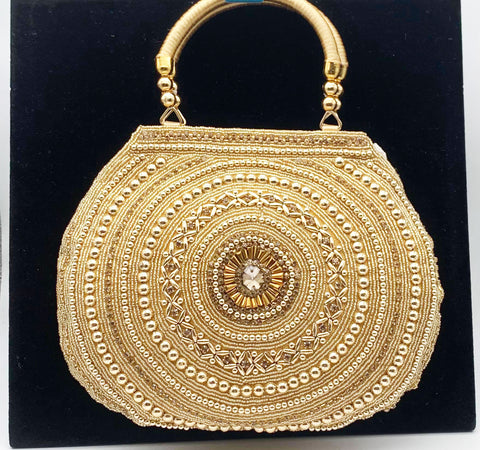 Heavy Work Golden Colour Bridal Hand Bags
