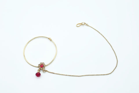 Mehroon stone medium size nose ring with chain