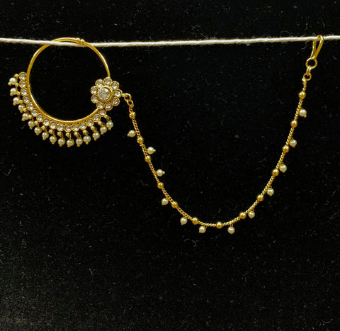 White Colour Pearls With Beautiful Kundan Stone Nath