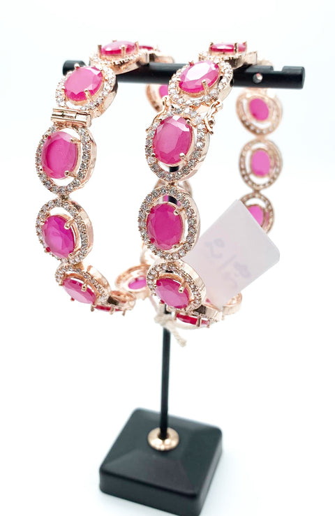 Dark Pink and silver shiny crystal American Diamond Kade(2 kade) Adjustable