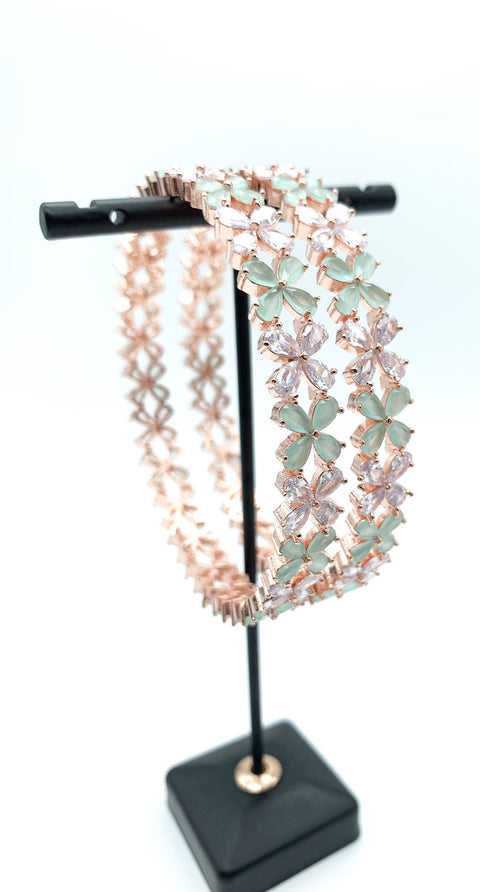 Pastel mint  & Rosegold shiny crystal American Diamond Kade(2 kade)