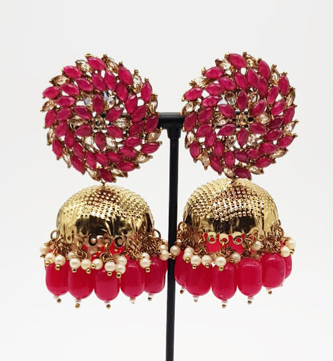 Dark Pink Crystal Stone Beautiful Jhumka