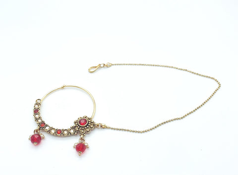 red and golden stone small size nose ring