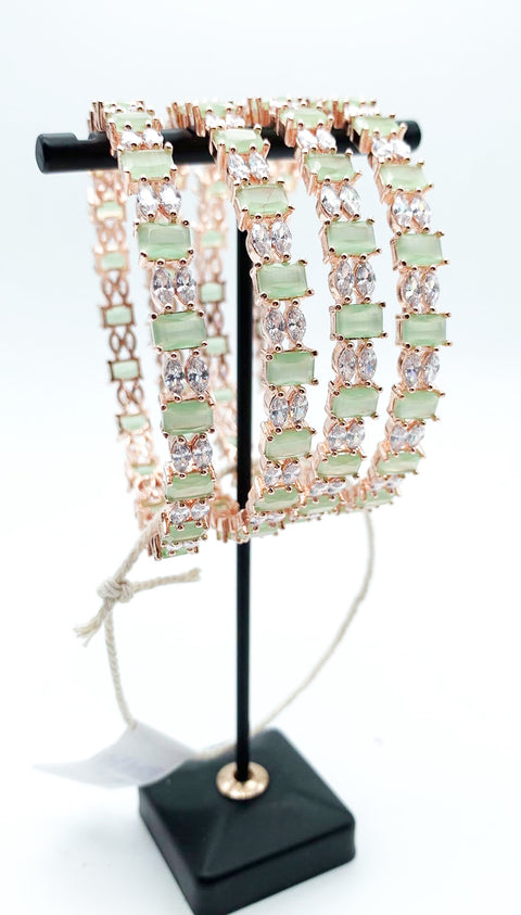 Pastel mint and silver shiny crystal American Diamond Kade(4 kade)